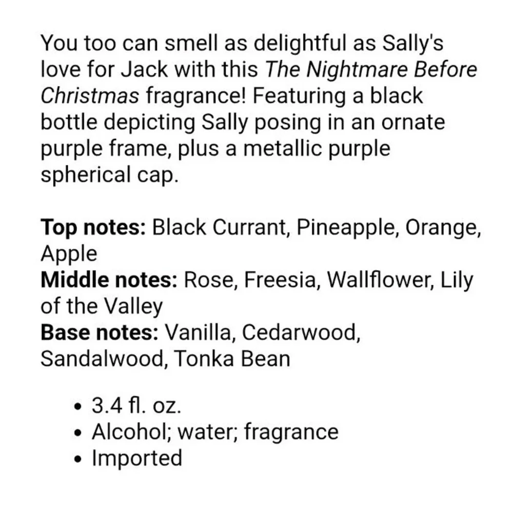 NIB Disney Nightmare Before Christmas Sally Rag Doll Perfum Fragrance Spray 3.4o